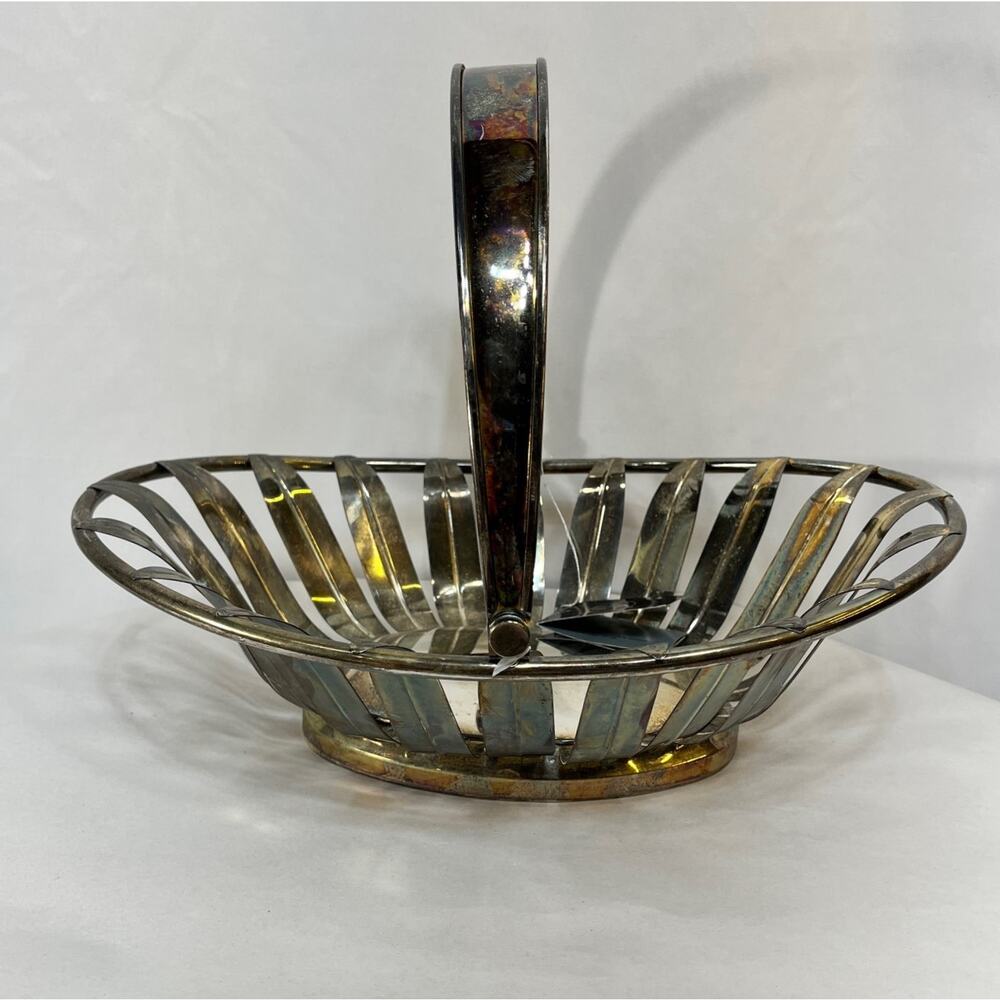 Basket Silver Plate Swing Handle Sunflower Godinger Silver Art Serving Decor VTG